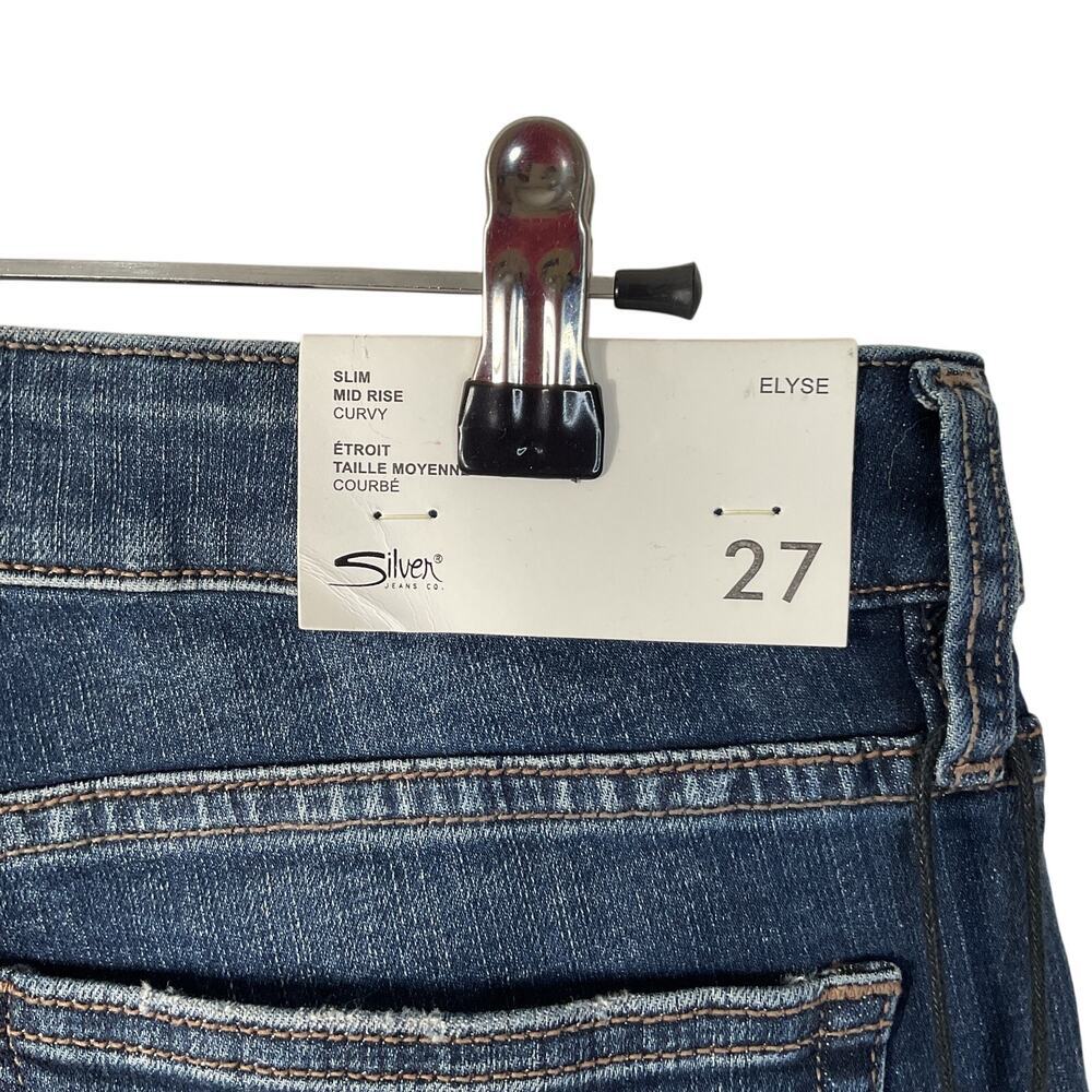 Silver Jeans Co. Elyse Curvy Mid Rise Slim Cuffed Crop Jeans Dark Wash Size 27 - Picture 4 of 11